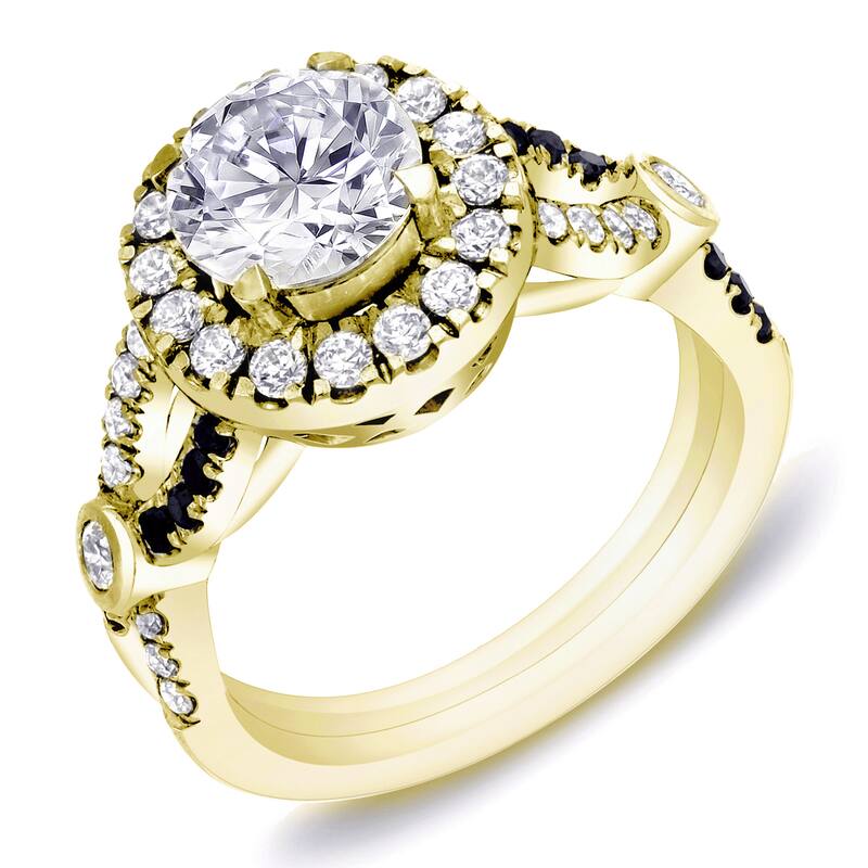 Auriya Modern Split-Shank 1 3/5 ct TDW Diamond Halo Engagement Ring 14k Yellow Gold - 4