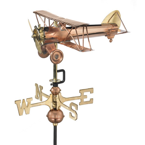 Biplane Pure Copper Garden Weathervane with Garden Pole by Good Directions