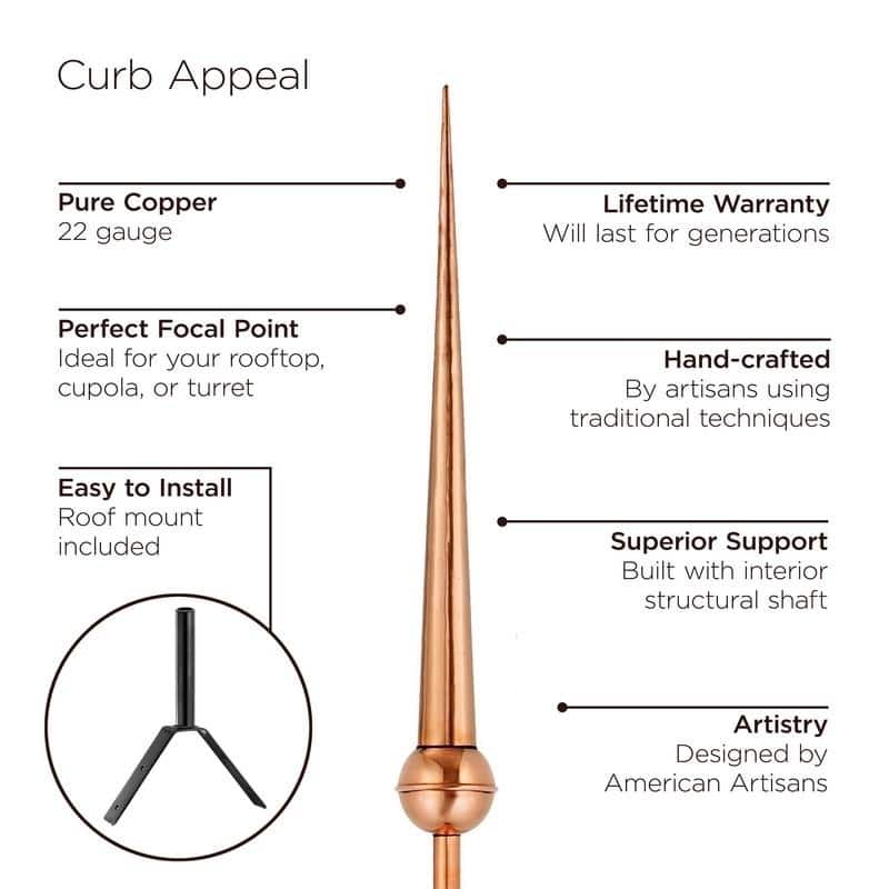 Gawain Pure Copper Rooftop Finial with Roof Mount by Good Directions