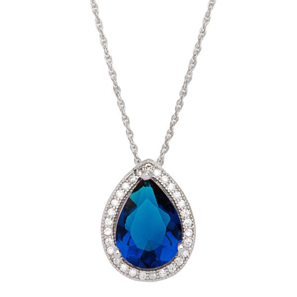 Sterling Silver White and Navy Blue Cubic Zirconia Tear Drop Pendant ...