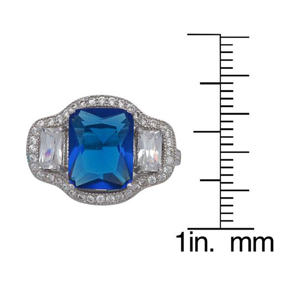 Sterling Silver Blue and White Cubic Zirconia Halo Ring