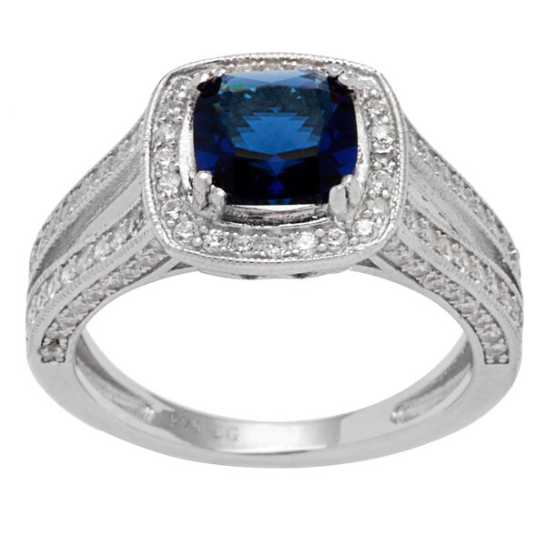 Shop Sterling Silver Square Blue Center Cubic Zirconia Ring - On Sale ...