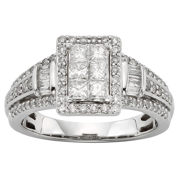 Shop Sofia 10k White Gold 1ct TDW Diamond Halo Engagement Ring - On ...