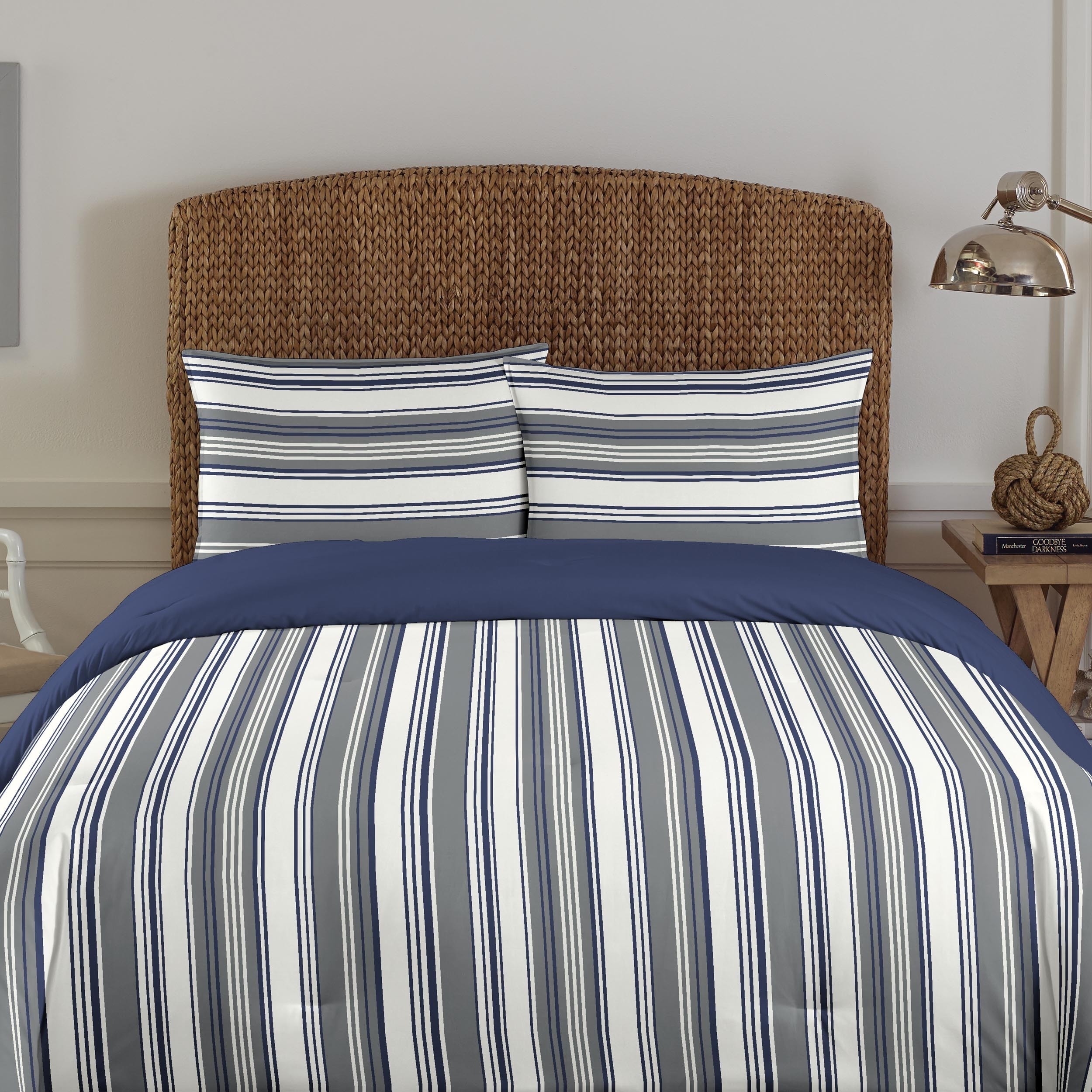 Shop Nautica Norwalk Grey Stripe Cotton 3-piece Comforter Set - Free ...