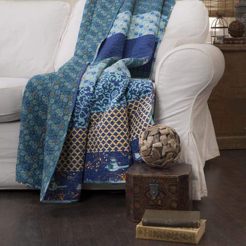 The Curated Nomad Presidio Blue Quilted Throw Blanket - Blue