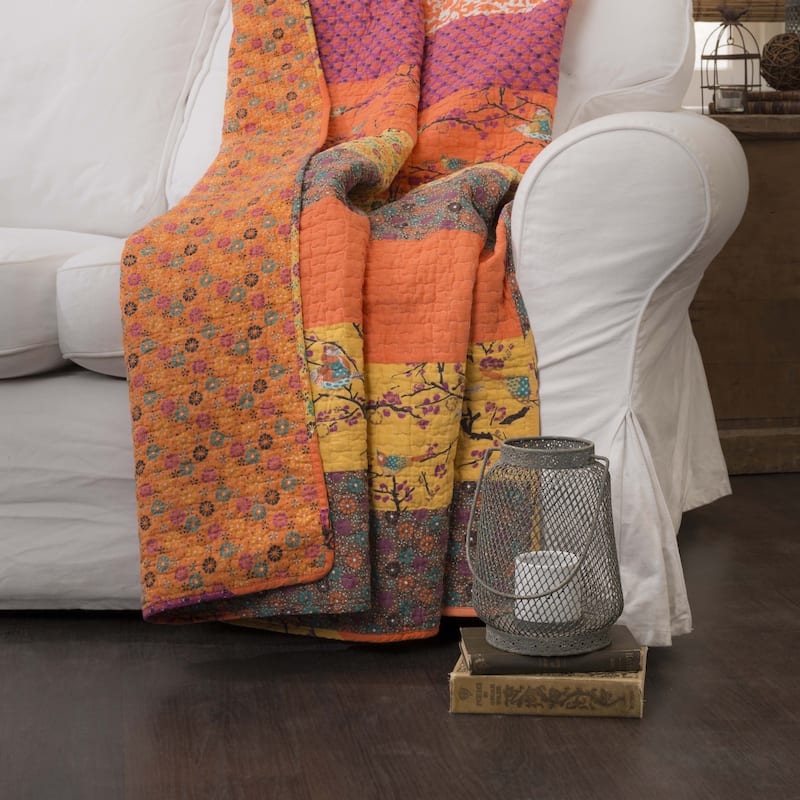 The Curated Nomad Presidio Blue Quilted Throw Blanket - Orange
