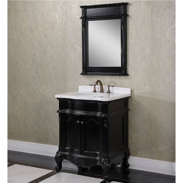 Carrara White Marble Black 30inch Single Sink Bathroom Vanity with