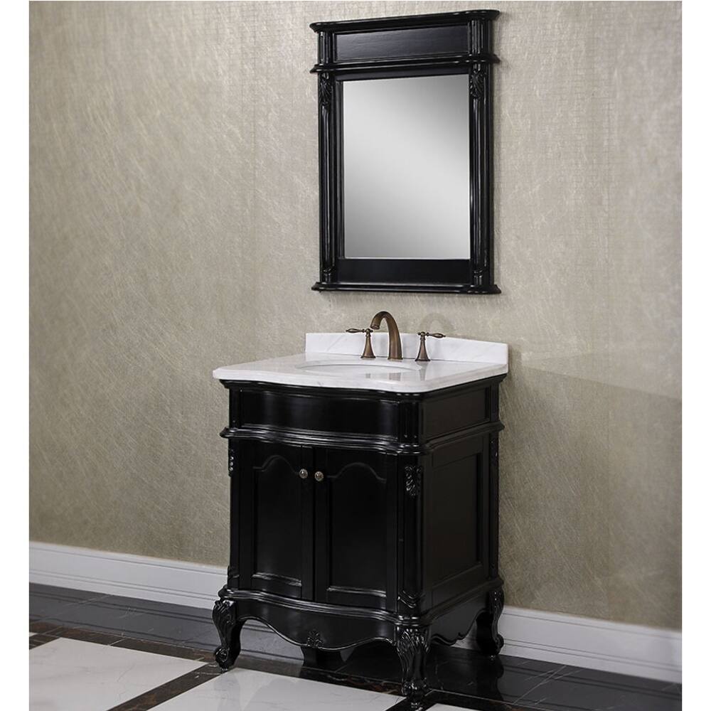 Carrara White Marble Black 30-inch Single Sink Bathroom Vanity with Matching Mirror