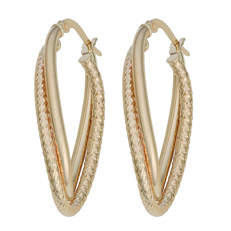 Fremada 10k Yellow Gold Diamond-cut and Polished Double Oval Hoop Earrings