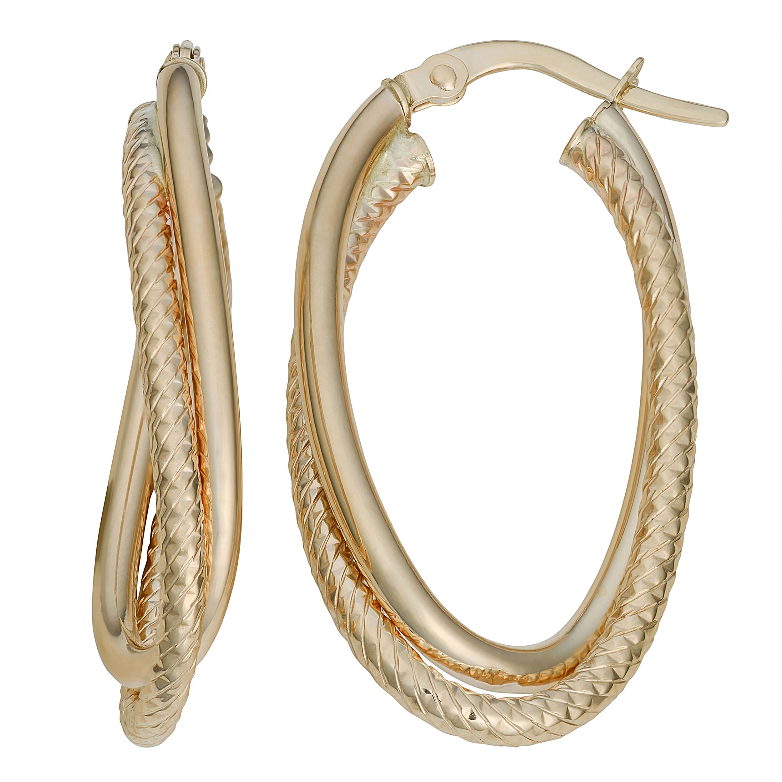 Au Naturale 10k Yellow Gold Diamond-cut and Polished Double Oval Hoop Earrings