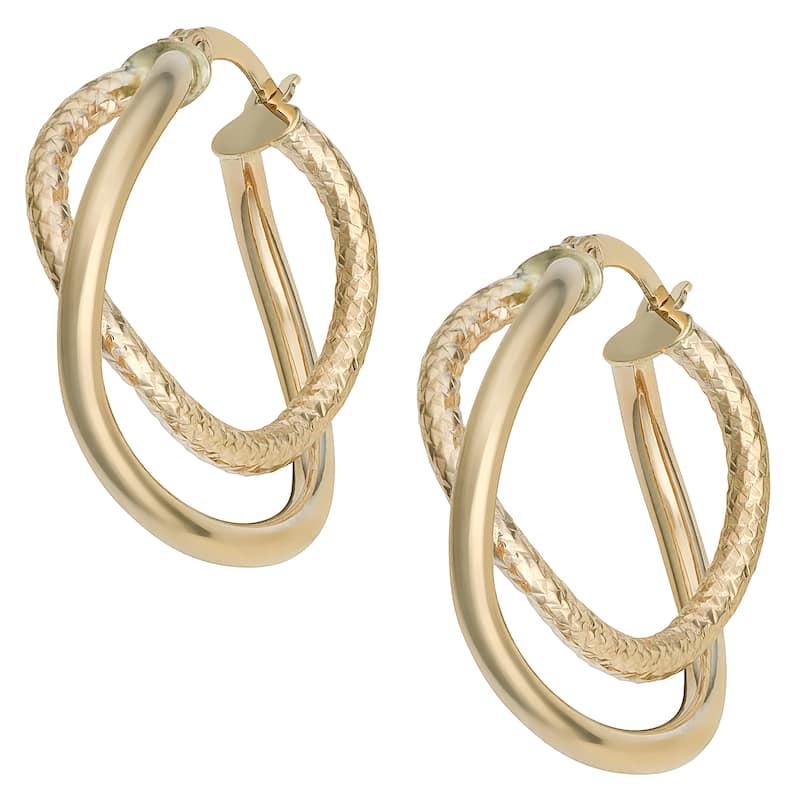 Fremada 10k Yellow Gold High Polish and Diamond-cut Overlapping Hoop Earrings