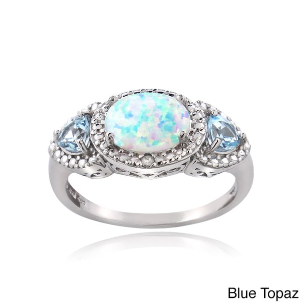 Shop Glitzy Rocks Sterling Silver Created Opal Gemstone and Diamond ...