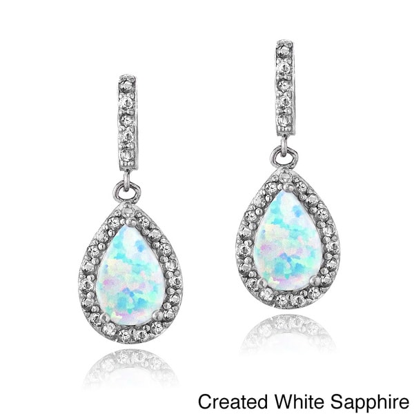 Glitzy Rocks Sterling Silver Created Opal and Gemstone Teardrop Dangle Earrings