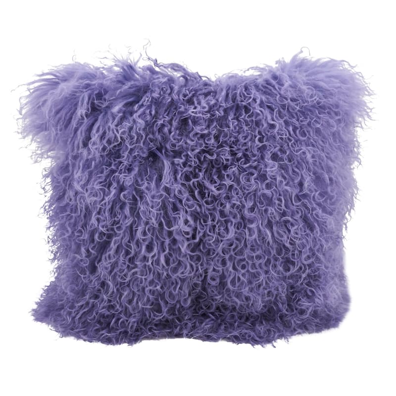 Wool Mongolian Lamb Fur Decorative Throw Pillow - 16 X 16 - Ultra Violet