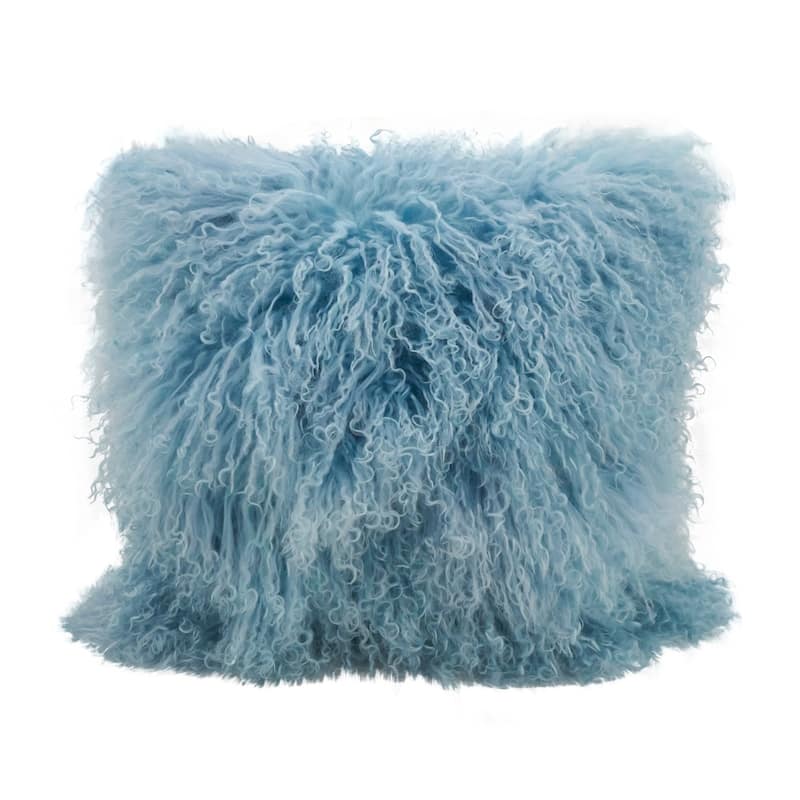 Wool Mongolian Lamb Fur Decorative Throw Pillow - 16 X 16 - Ice Blue
