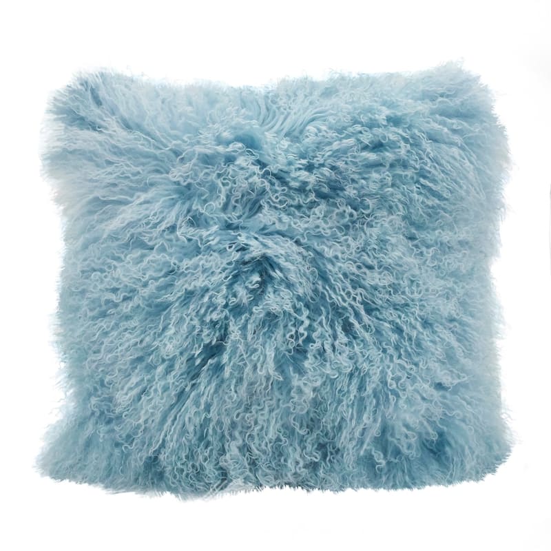 Wool Mongolian Lamb Fur Decorative Throw Pillow - 20 X 20 - Ice Blue