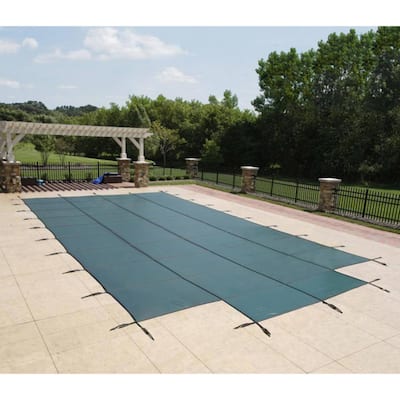 Blue Wave 18 Year Mesh Rectangular Safety Cover for In-ground Pools with Center Step - Green