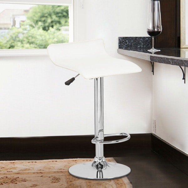 White Lowback Hydraulic Lift Adjustable Bar Stool Set Free Shipping