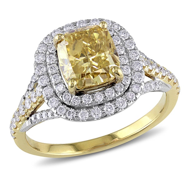 Miadora Signature Collection 14k Yellow Gold 2 3/5ct TDW Certified Yellow and White Diamond Ring