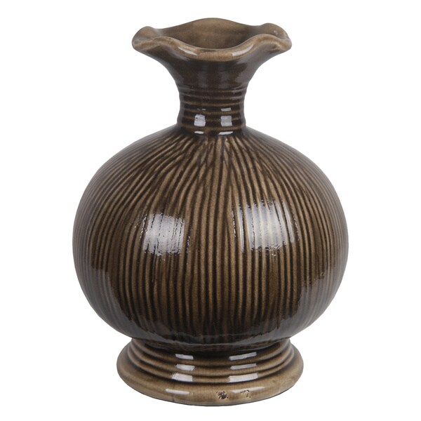 Large Green/ White Ceramic Striped Vase