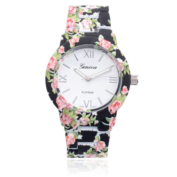 Geneva Platinum Floral Print Link Watch - Overstock™ Shopping - Big ...
