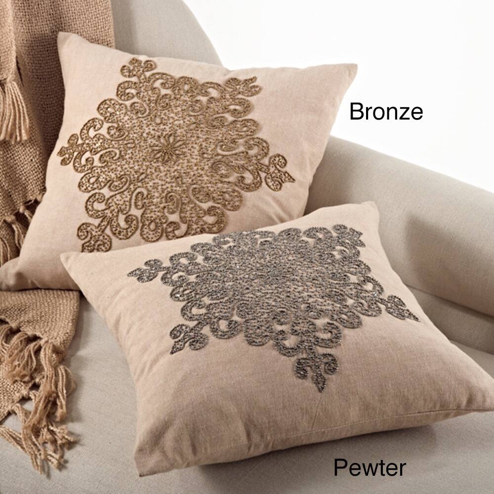 Beaded Snowflake Down-filled Cotton Throw Pillow