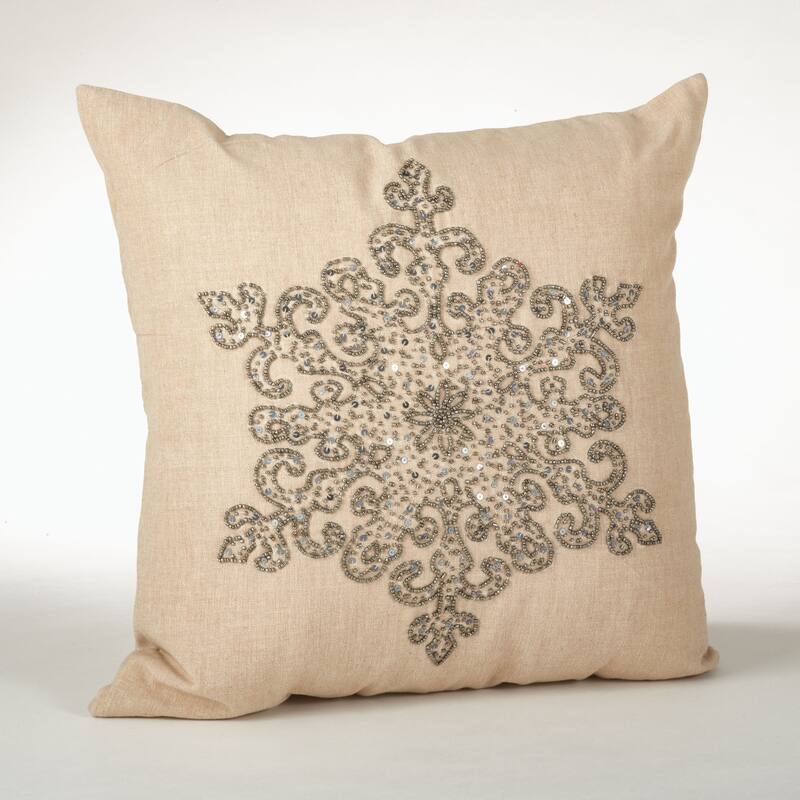 Beaded Snowflake Down-filled Cotton Throw Pillow