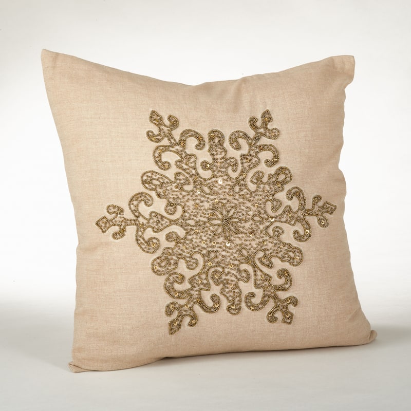 Beaded Snowflake Down-filled Cotton Throw Pillow