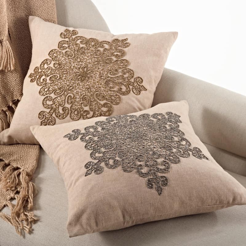 Beaded Snowflake Down-filled Cotton Throw Pillow