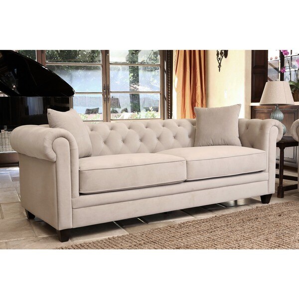 Abbyson Living Fulton Beige Velvet Fabric Tufted Sofa Free Abbyson Living Fulton Beige Velvet Fabric Tufted Sofa