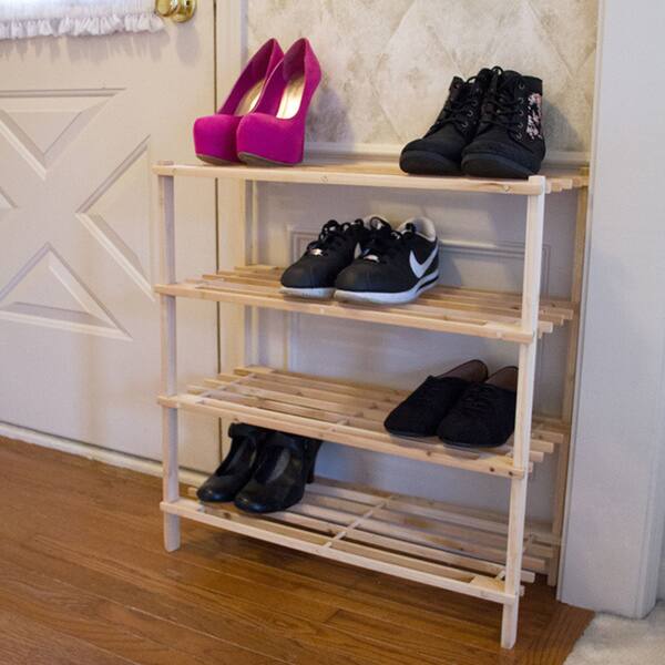 Shoe Storage Rack - 4-Tier Wood Shoe Organizer Shoe Shelf Holds 12 Pairs Sneakers or Boots by Lavish Home (Light Oak)