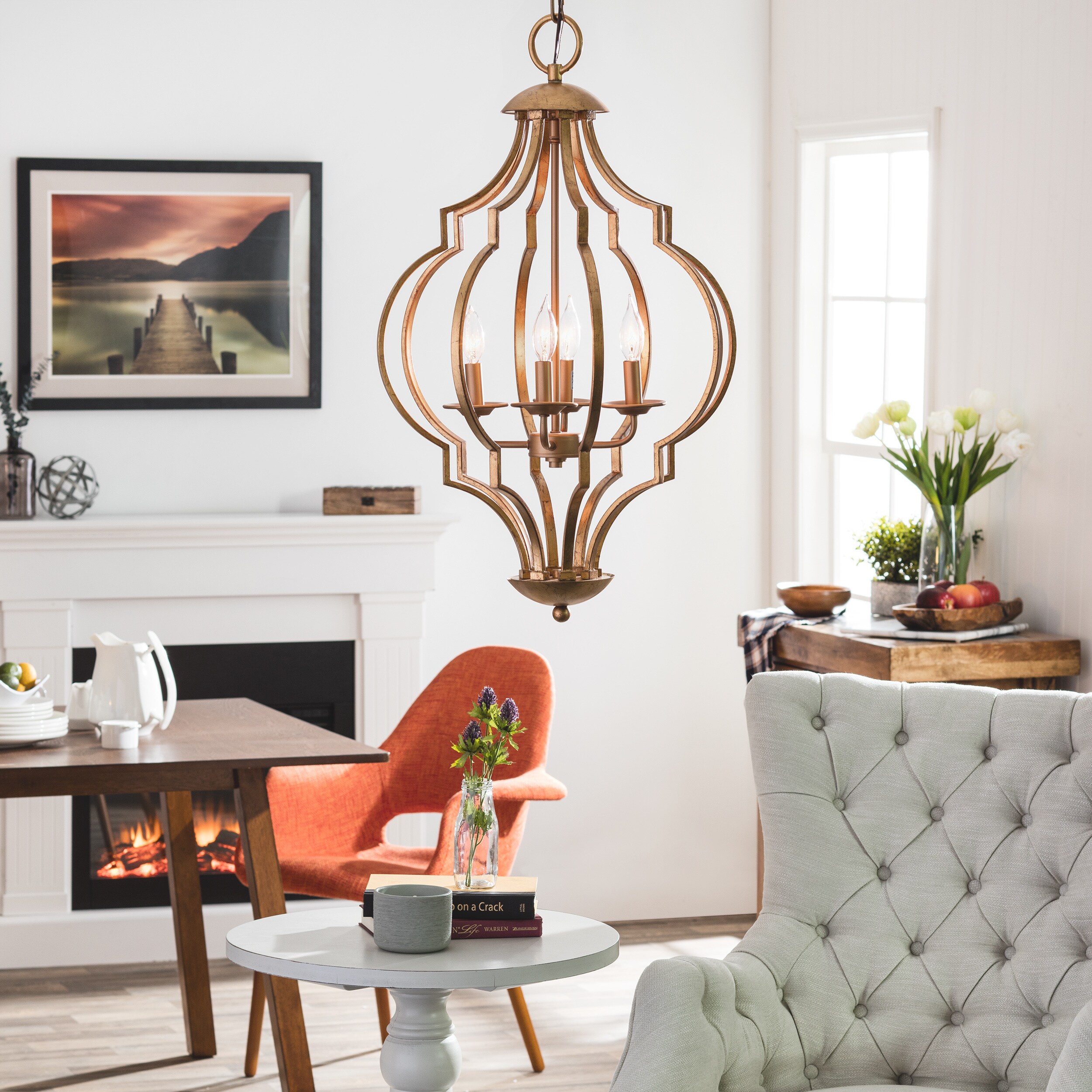 Shop Gold Leaf Trellis 4light Chandelier Free Shipping Today