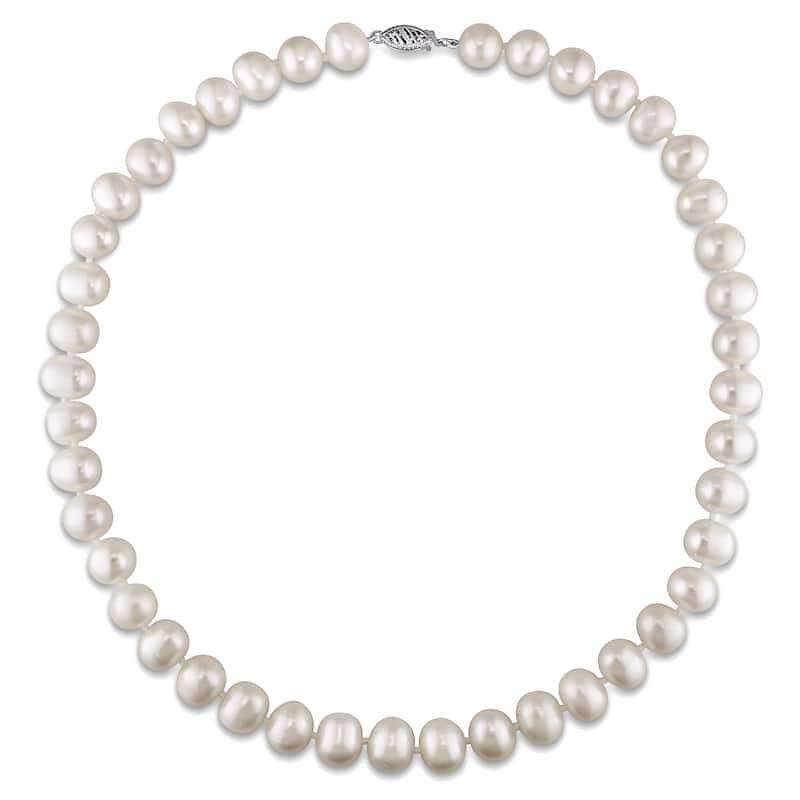 Miadora 14k White Gold White Cultured Freshwater Pearl Necklace (10-11 mm)