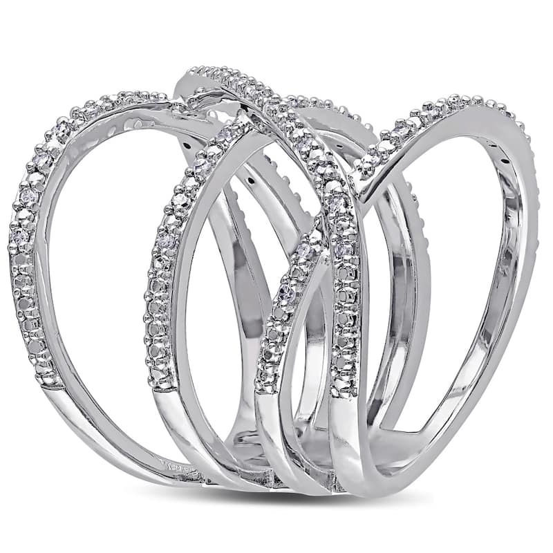 Miadora Sterling Silver 1/5ct TDW Diamond Crossover Highway Ring
