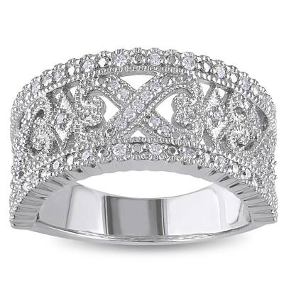 Miadora Sterling Silver 1/4ct TDW Diamond Heart Band