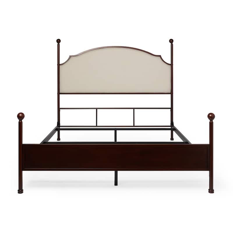 Andover Cream Curved Top Cherry Brown Metal Poster Bed by iNSPIRE Q Classic