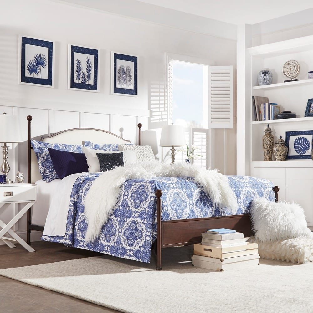 Andover Cream Curved Top Cherry Brown Metal Poster Bed by iNSPIRE Q Classic