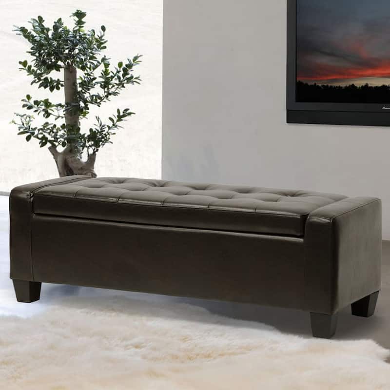 Baxton Studio Biondello Dark Brown Leather Storage Ottoman