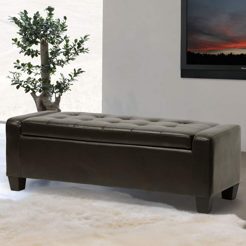 Baxton Studio Biondello Dark Brown Leather Storage Ottoman