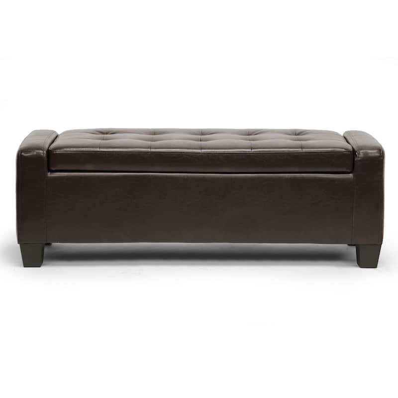Baxton Studio Biondello Dark Brown Leather Storage Ottoman