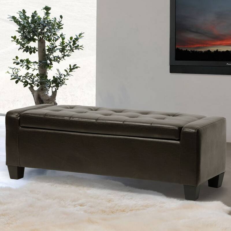 Baxton Studio Biondello Dark Brown Leather Storage Ottoman
