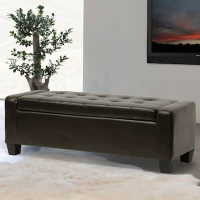 Baxton Studio Biondello Dark Brown Leather Storage Ottoman