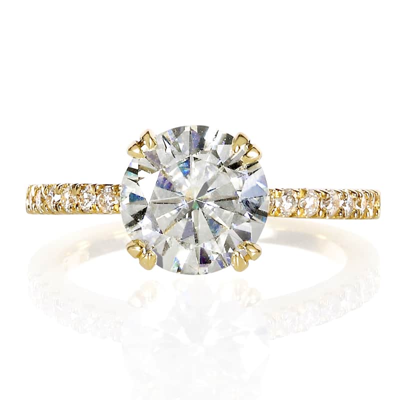 Annello by Kobelli 14k Yellow Gold 2 1/10ct TGW Round-cut Moissanite and Diamond Traditional Engagement Ring