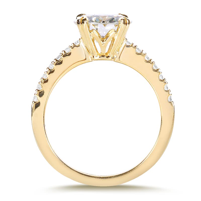 Annello by Kobelli 14k Yellow Gold 2 1/10ct TGW Round-cut Moissanite and Diamond Traditional Engagement Ring