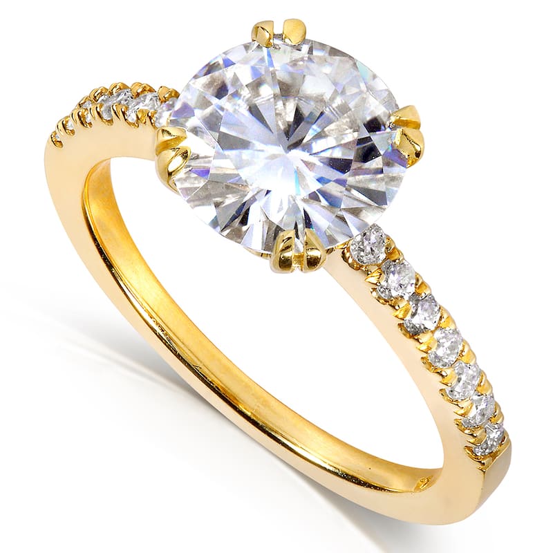 Annello by Kobelli 14k Yellow Gold 2 1/10ct TGW Round-cut Moissanite and Diamond Traditional Engagement Ring