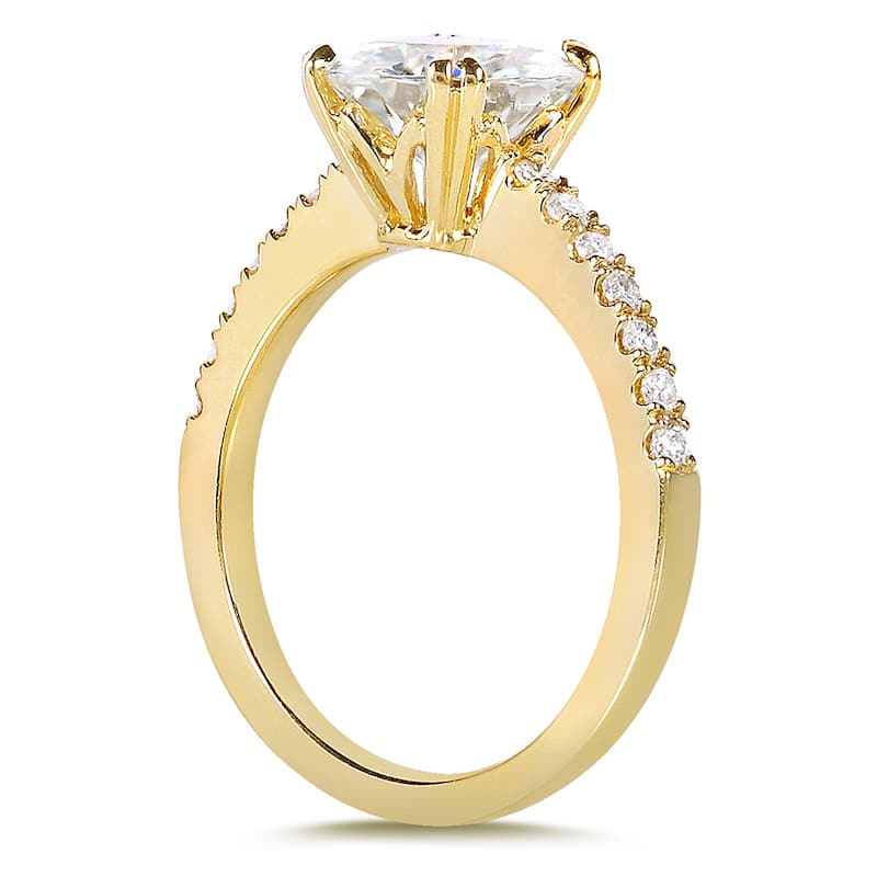 Annello by Kobelli 14k Yellow Gold 2 1/10ct TGW Round-cut Moissanite and Diamond Traditional Engagement Ring