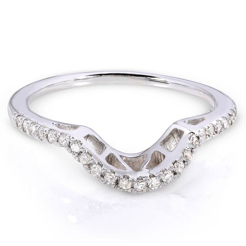 Annello by Kobelli 10k White Gold 1/8ct TDW Curved Diamond Wedding Band (H-I, I1-I2)