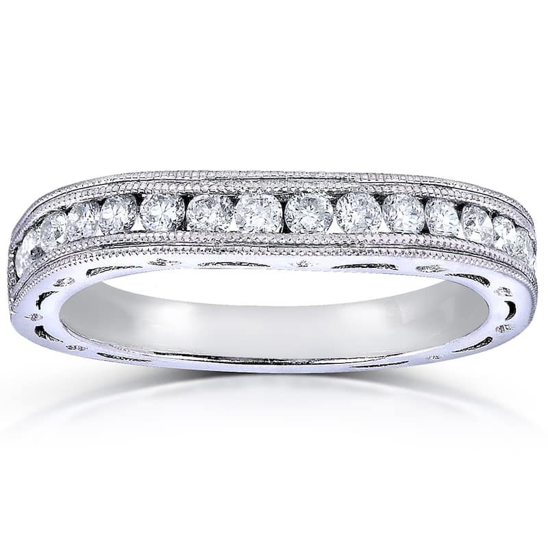 Annello by Kobelli 14k White Gold 2/5ct TDW Channel Set Curved Diamond Wedding Band - 4