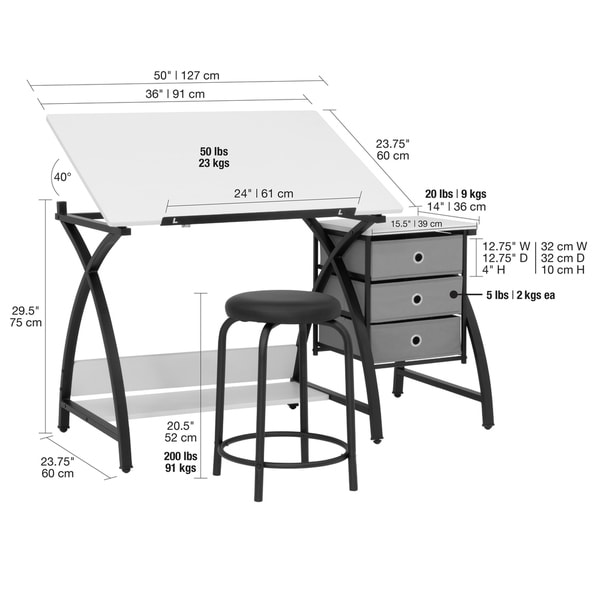 Studio Designs Comet Center Drafting and Hobby Craft Table w Stool