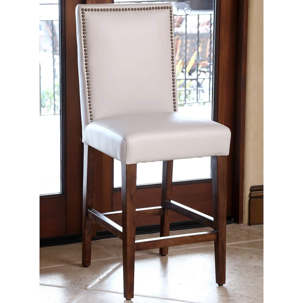 Abbyson Monica Pedersen 30-inch Grey Leather Bar Stool